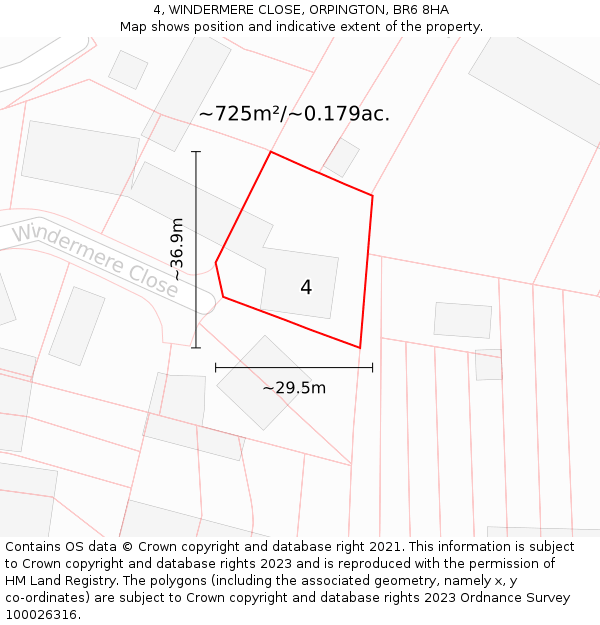 4, WINDERMERE CLOSE, ORPINGTON, BR6 8HA: Plot and title map