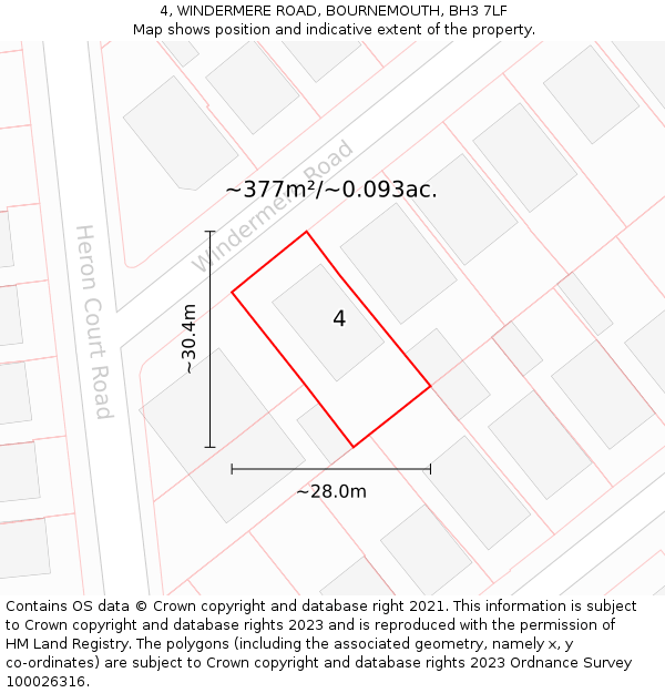 4, WINDERMERE ROAD, BOURNEMOUTH, BH3 7LF: Plot and title map