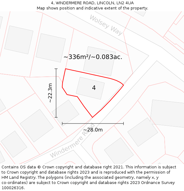 4, WINDERMERE ROAD, LINCOLN, LN2 4UA: Plot and title map