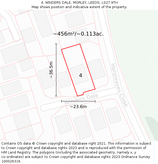 4, WINDERS DALE, MORLEY, LEEDS, LS27 9TH: Plot and title map