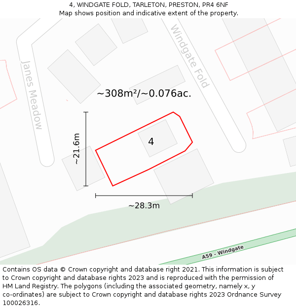 4, WINDGATE FOLD, TARLETON, PRESTON, PR4 6NF: Plot and title map
