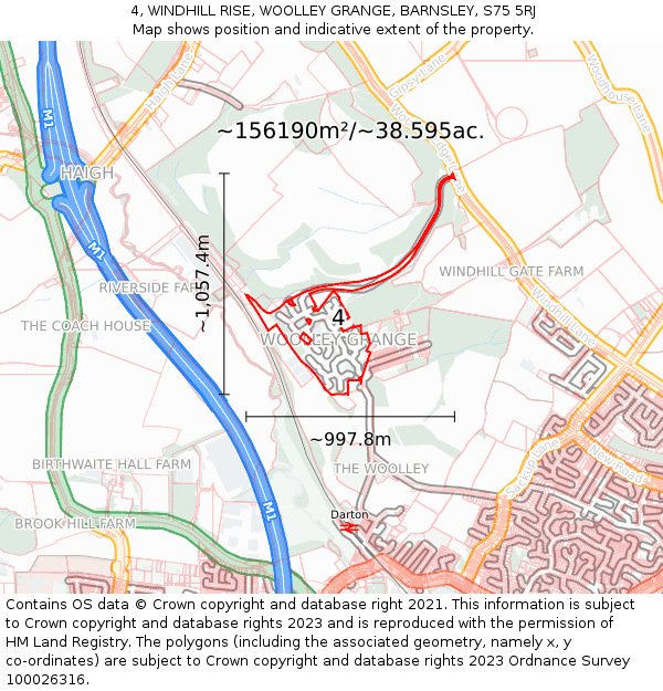 4, WINDHILL RISE, WOOLLEY GRANGE, BARNSLEY, S75 5RJ: Plot and title map