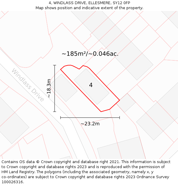 4, WINDLASS DRIVE, ELLESMERE, SY12 0FP: Plot and title map