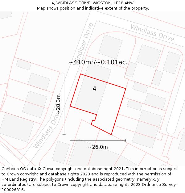 4, WINDLASS DRIVE, WIGSTON, LE18 4NW: Plot and title map