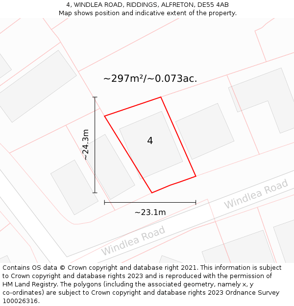 4, WINDLEA ROAD, RIDDINGS, ALFRETON, DE55 4AB: Plot and title map