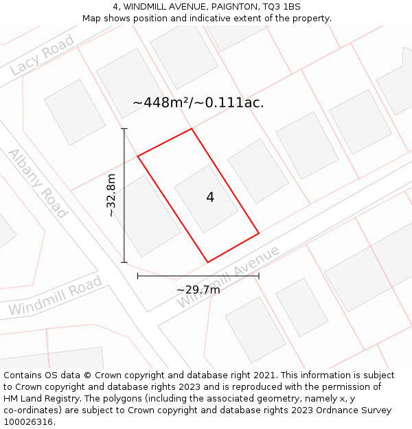 4, WINDMILL AVENUE, PAIGNTON, TQ3 1BS: Plot and title map