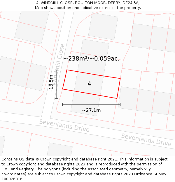 4, WINDMILL CLOSE, BOULTON MOOR, DERBY, DE24 5AJ: Plot and title map