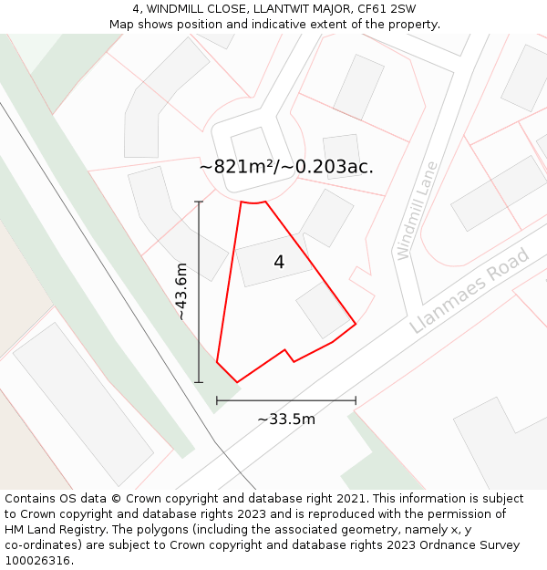 4, WINDMILL CLOSE, LLANTWIT MAJOR, CF61 2SW: Plot and title map