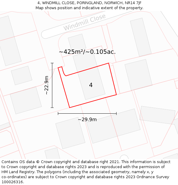 4, WINDMILL CLOSE, PORINGLAND, NORWICH, NR14 7JF: Plot and title map