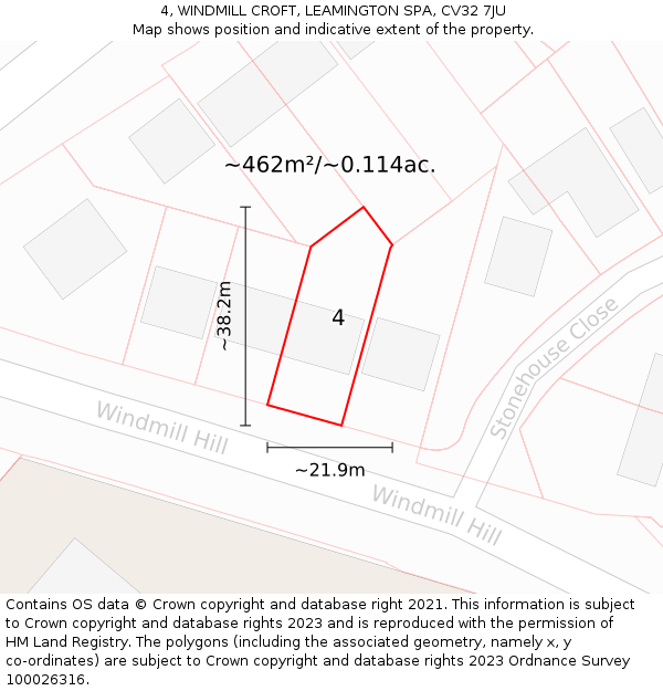 4, WINDMILL CROFT, LEAMINGTON SPA, CV32 7JU: Plot and title map