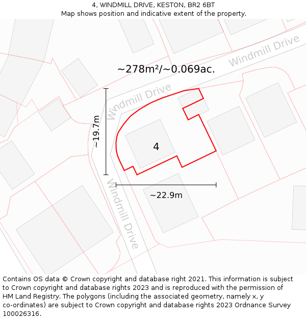 4, WINDMILL DRIVE, KESTON, BR2 6BT: Plot and title map