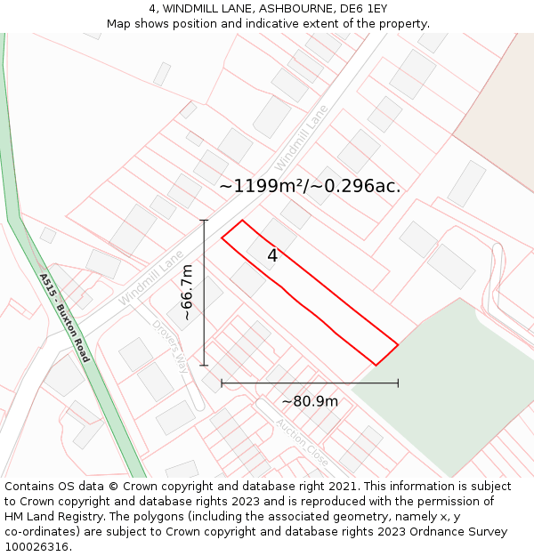 4, WINDMILL LANE, ASHBOURNE, DE6 1EY: Plot and title map