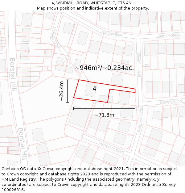 4, WINDMILL ROAD, WHITSTABLE, CT5 4NL: Plot and title map