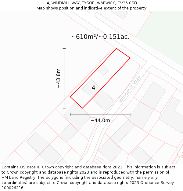 4, WINDMILL WAY, TYSOE, WARWICK, CV35 0SB: Plot and title map