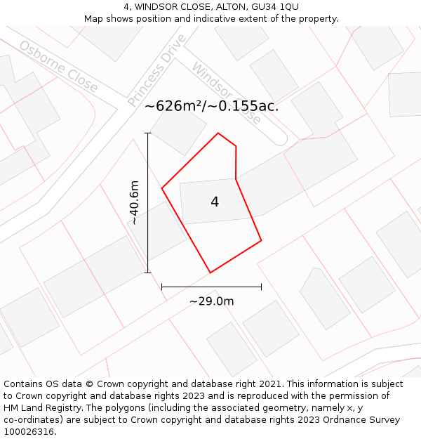 4, WINDSOR CLOSE, ALTON, GU34 1QU: Plot and title map
