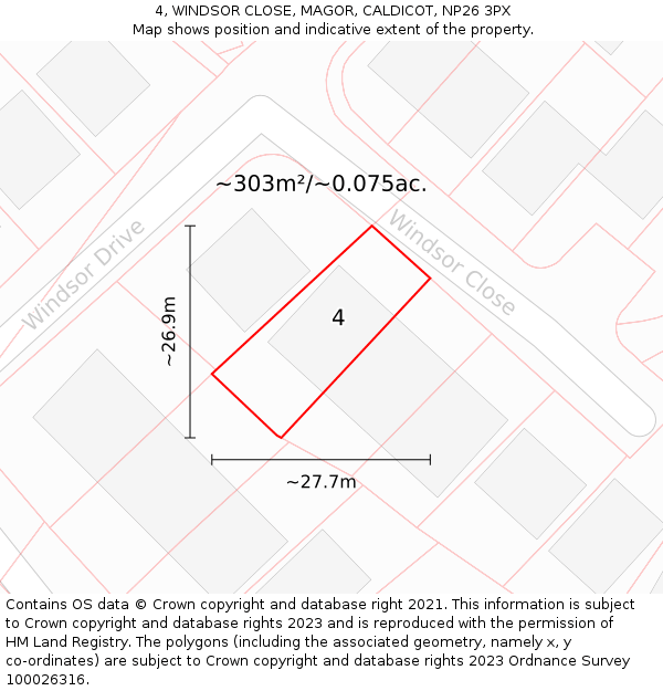 4, WINDSOR CLOSE, MAGOR, CALDICOT, NP26 3PX: Plot and title map
