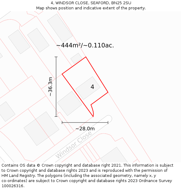 4, WINDSOR CLOSE, SEAFORD, BN25 2SU: Plot and title map