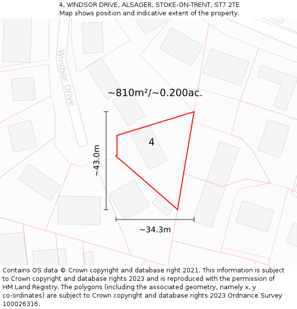 4, WINDSOR DRIVE, ALSAGER, STOKE-ON-TRENT, ST7 2TE: Plot and title map