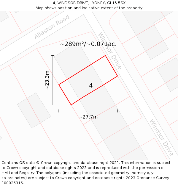 4, WINDSOR DRIVE, LYDNEY, GL15 5SX: Plot and title map
