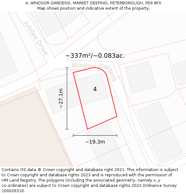 4, WINDSOR GARDENS, MARKET DEEPING, PETERBOROUGH, PE6 8FX: Plot and title map
