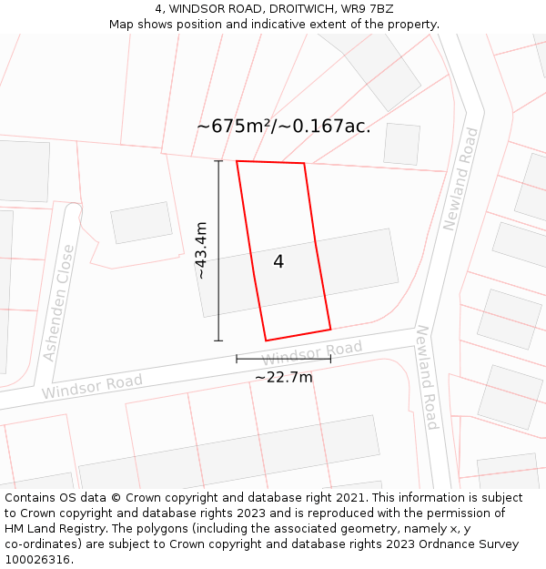 4, WINDSOR ROAD, DROITWICH, WR9 7BZ: Plot and title map
