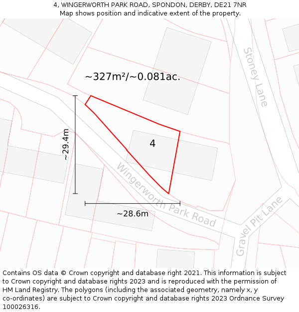 4, WINGERWORTH PARK ROAD, SPONDON, DERBY, DE21 7NR: Plot and title map
