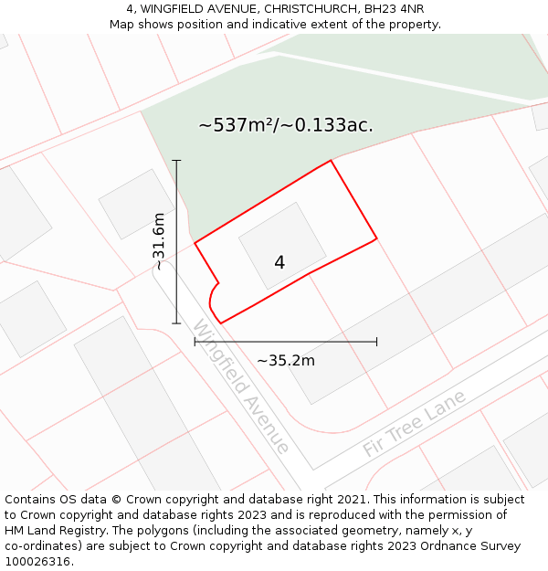4, WINGFIELD AVENUE, CHRISTCHURCH, BH23 4NR: Plot and title map