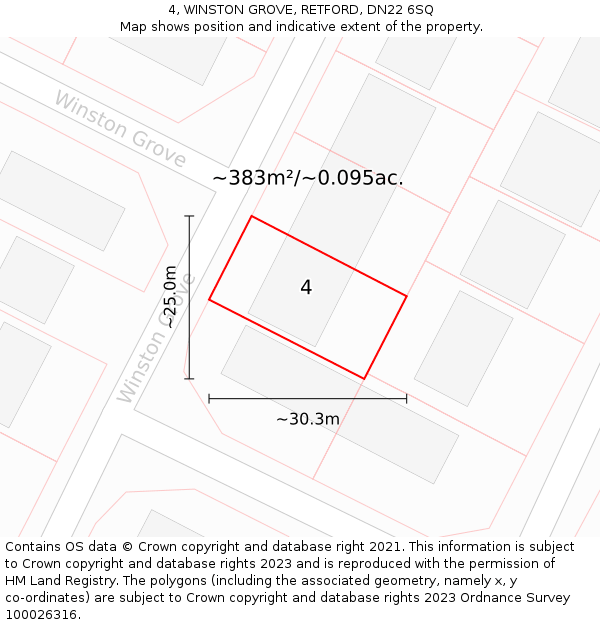 4, WINSTON GROVE, RETFORD, DN22 6SQ: Plot and title map