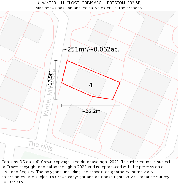 4, WINTER HILL CLOSE, GRIMSARGH, PRESTON, PR2 5BJ: Plot and title map