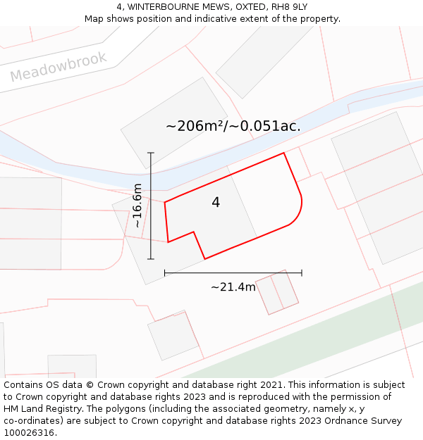 4, WINTERBOURNE MEWS, OXTED, RH8 9LY: Plot and title map