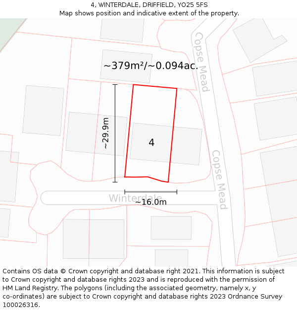 4, WINTERDALE, DRIFFIELD, YO25 5FS: Plot and title map