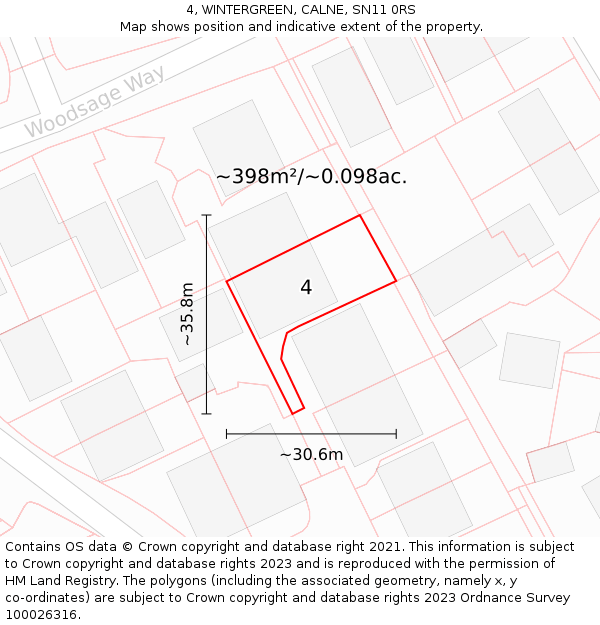 4, WINTERGREEN, CALNE, SN11 0RS: Plot and title map