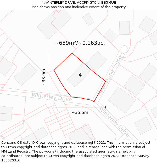 4, WINTERLEY DRIVE, ACCRINGTON, BB5 6UE: Plot and title map