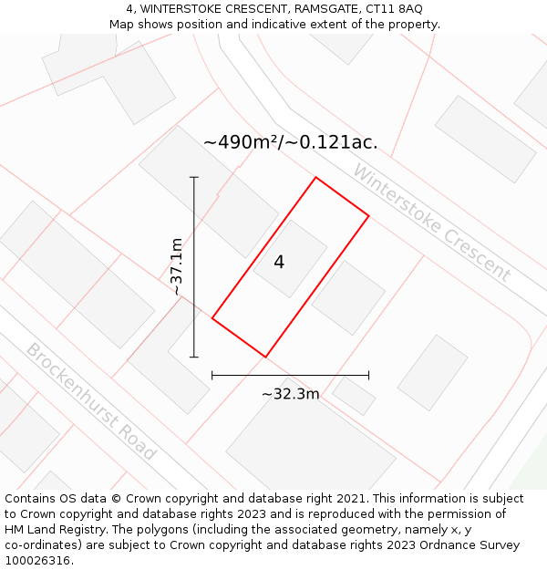 4, WINTERSTOKE CRESCENT, RAMSGATE, CT11 8AQ: Plot and title map
