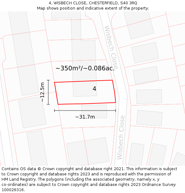 4, WISBECH CLOSE, CHESTERFIELD, S40 3RQ: Plot and title map