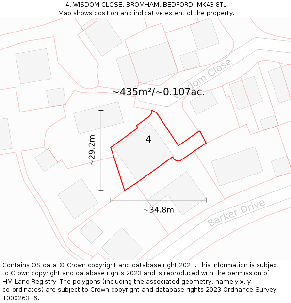 4, WISDOM CLOSE, BROMHAM, BEDFORD, MK43 8TL: Plot and title map