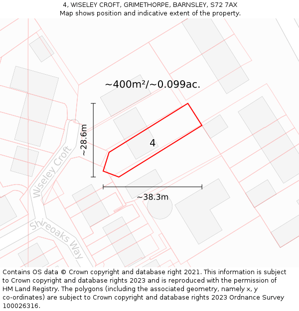 4, WISELEY CROFT, GRIMETHORPE, BARNSLEY, S72 7AX: Plot and title map