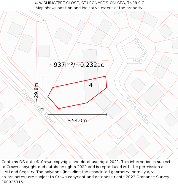 4, WISHINGTREE CLOSE, ST LEONARDS-ON-SEA, TN38 9JG: Plot and title map