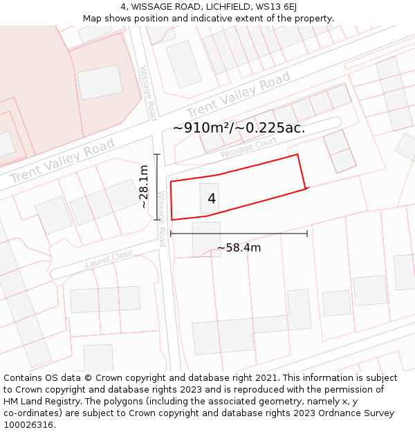 4, WISSAGE ROAD, LICHFIELD, WS13 6EJ: Plot and title map
