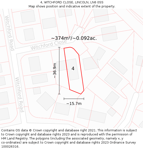 4, WITCHFORD CLOSE, LINCOLN, LN6 0SS: Plot and title map
