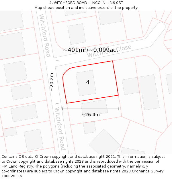 4, WITCHFORD ROAD, LINCOLN, LN6 0ST: Plot and title map