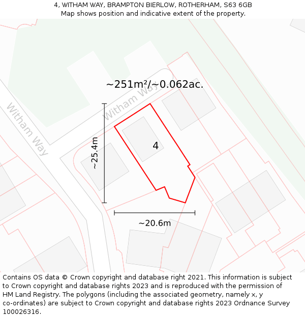 4, WITHAM WAY, BRAMPTON BIERLOW, ROTHERHAM, S63 6GB: Plot and title map