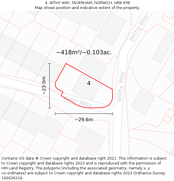 4, WITHY WAY, TAVERHAM, NORWICH, NR8 6YB: Plot and title map