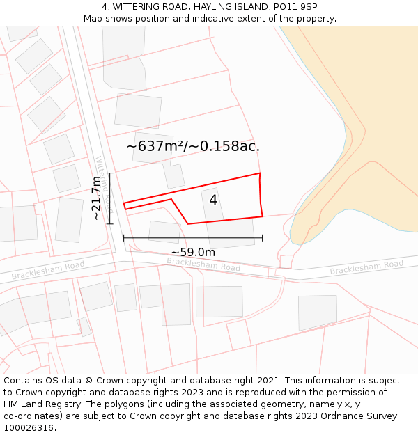 4, WITTERING ROAD, HAYLING ISLAND, PO11 9SP: Plot and title map