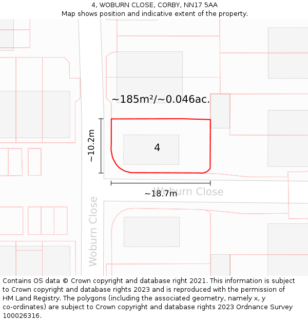 4, WOBURN CLOSE, CORBY, NN17 5AA: Plot and title map