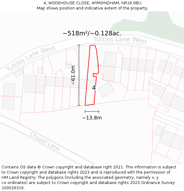 4, WODEHOUSE CLOSE, WYMONDHAM, NR18 0BU: Plot and title map