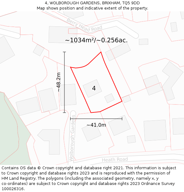 4, WOLBOROUGH GARDENS, BRIXHAM, TQ5 9DD: Plot and title map