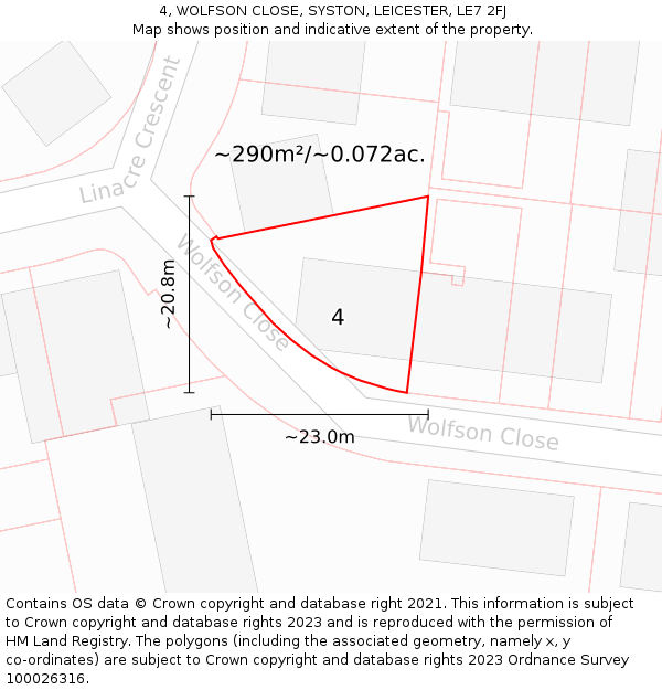 4, WOLFSON CLOSE, SYSTON, LEICESTER, LE7 2FJ: Plot and title map