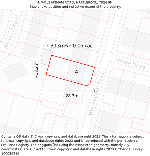 4, WOLSINGHAM ROAD, HARTLEPOOL, TS24 9NJ: Plot and title map