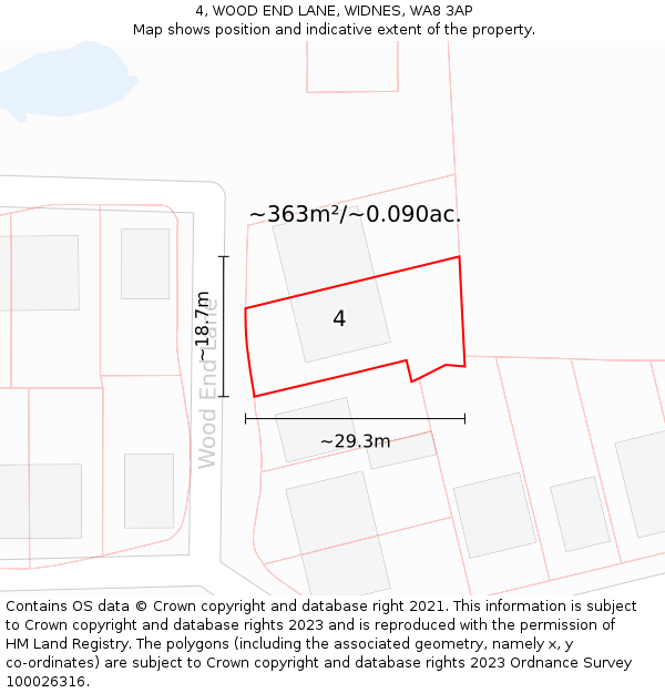 4, WOOD END LANE, WIDNES, WA8 3AP: Plot and title map